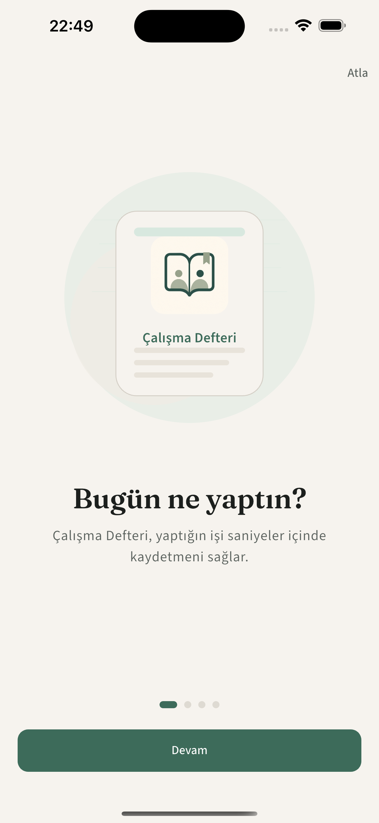 Çalışma Defteri açılış ekranı