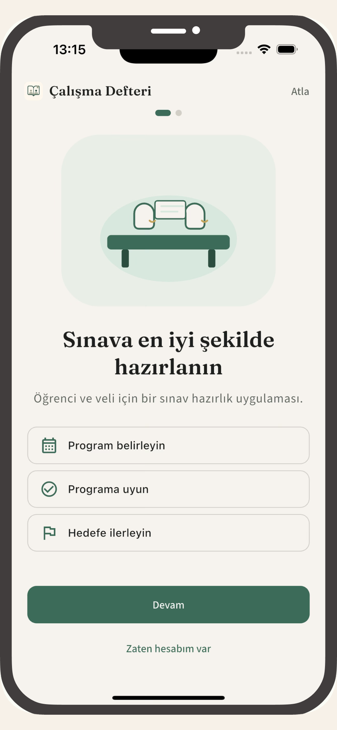 Sınav hazırlık ekranı